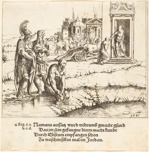 Naaman is Cured of Leprosy, by Augustin Hirschvogel