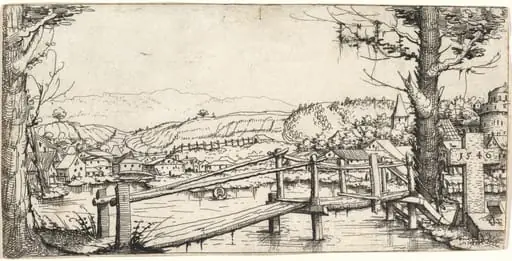 River Landscape with a Footbridge, by Augustin Hirschvogel