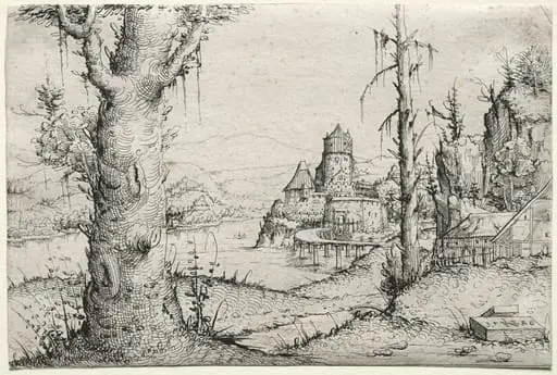 River Landscape with Large Tree at Left, by Augustin Hirschvogel