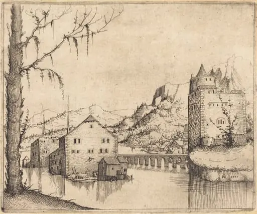 River Landscape with Two Buildings, by Augustin Hirschvogel