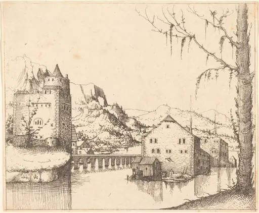 River Landscape with Two Buildings, by Augustin Hirschvogel