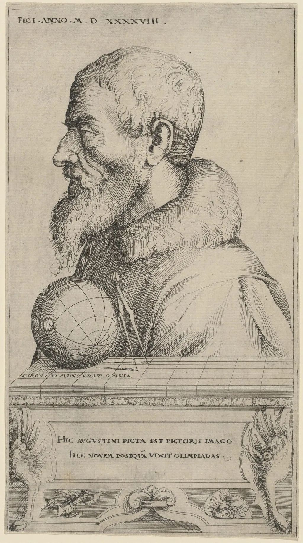 Self-Portrait, by Augustin Hirschvogel, ink, 1548