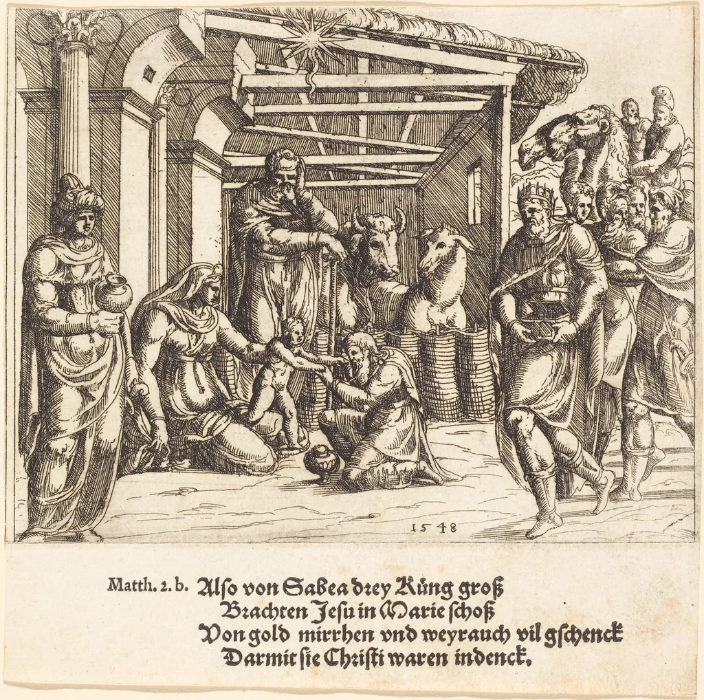 The Adoration of the Magi, by Augustin Hirschvogel, ink, 1548
