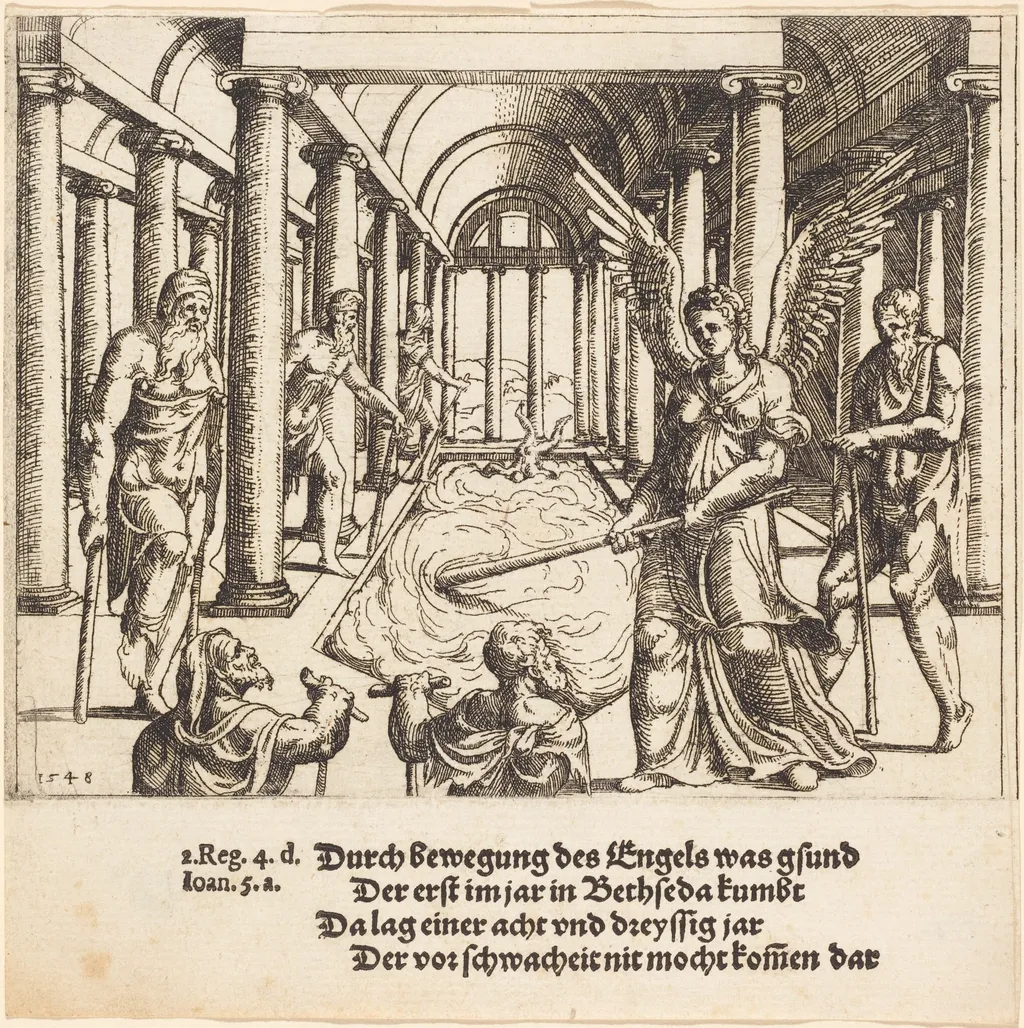 The Angel Agitating the Pool of Bethesda, by Augustin Hirschvogel, ink, 1548