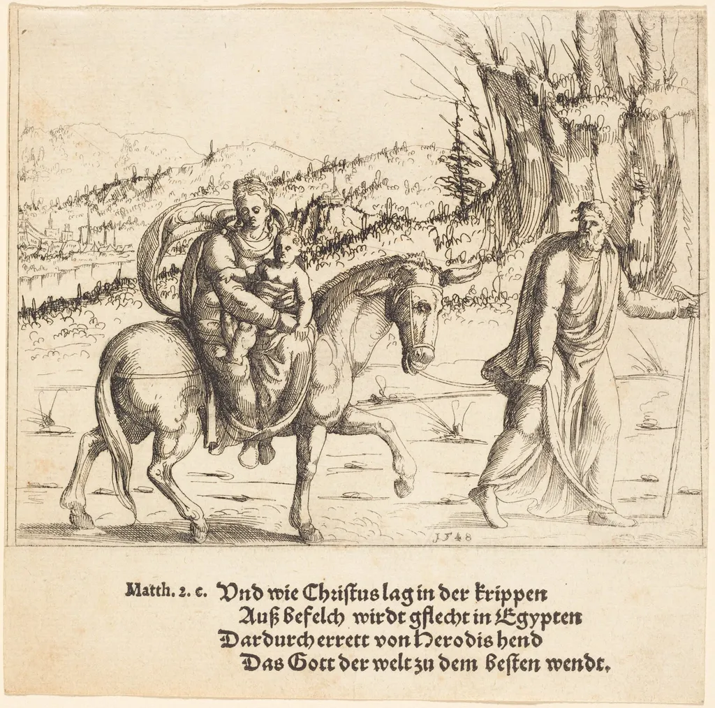 The Flight into Egypt, by Augustin Hirschvogel, ink, 1548