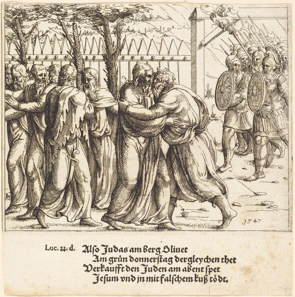 The Kiss of Judas, by Augustin Hirschvogel, ink, 1528