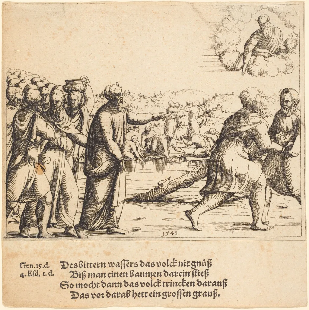 The Lord Sweetens the Waters of Marah, by Augustin Hirschvogel, ink, 1548