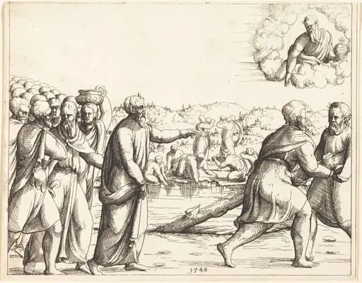 The Lord Sweetens the Waters of Marah, by Augustin Hirschvogel