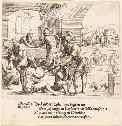 The Men of Ephraim Care for their Captives and Return Them to Jerico, by Augustin Hirschvogel