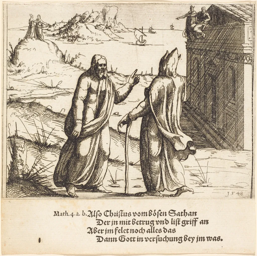 The Temptation of Christ, by Augustin Hirschvogel, ink, 1548