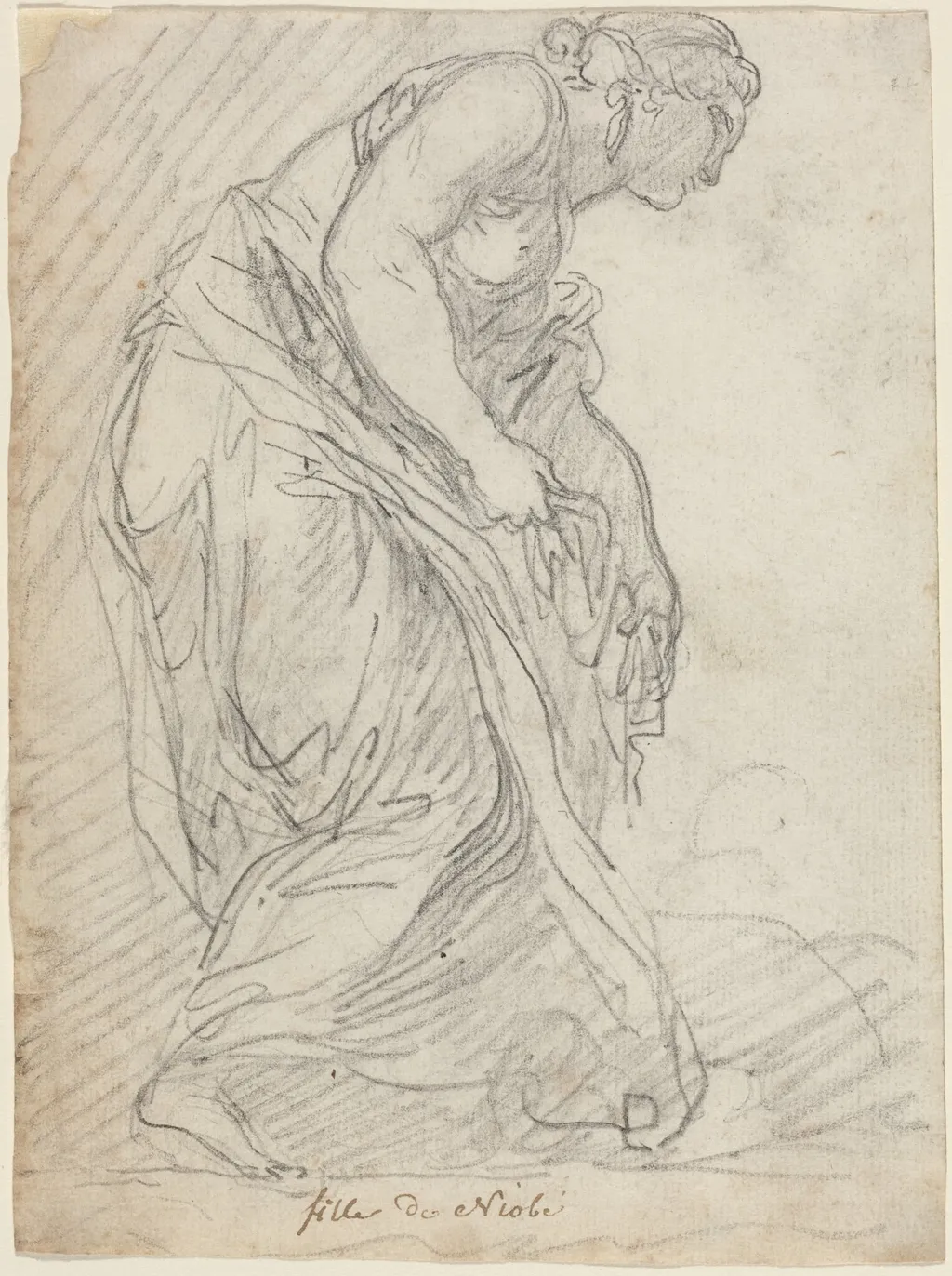 One of Niobe's Daughters, by Augustin Pajou, chalk, 1754