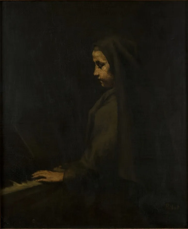 A Woman at the Piano, by Augustin Théodule Ribot, oil, 1867