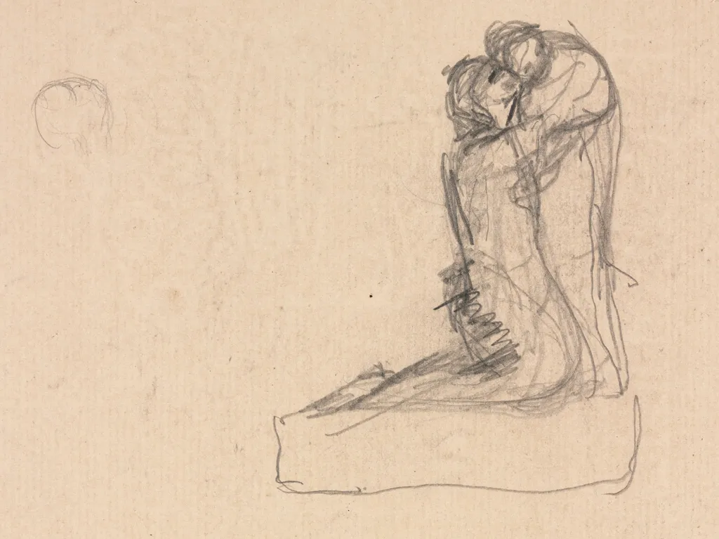 Sketch of Two Figures Embracing (verso), by Augustin Théodule Ribot, 1867