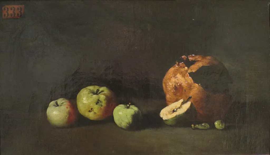Still Life with Apples and a Pomegranate, by Augustin Théodule Ribot, unspecified, 1865