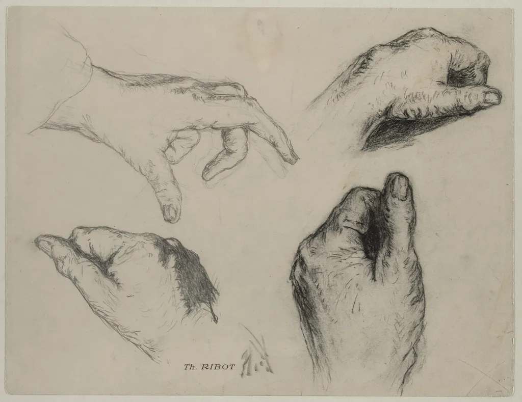 Study of Hands (recto), by Augustin Théodule Ribot, 1804