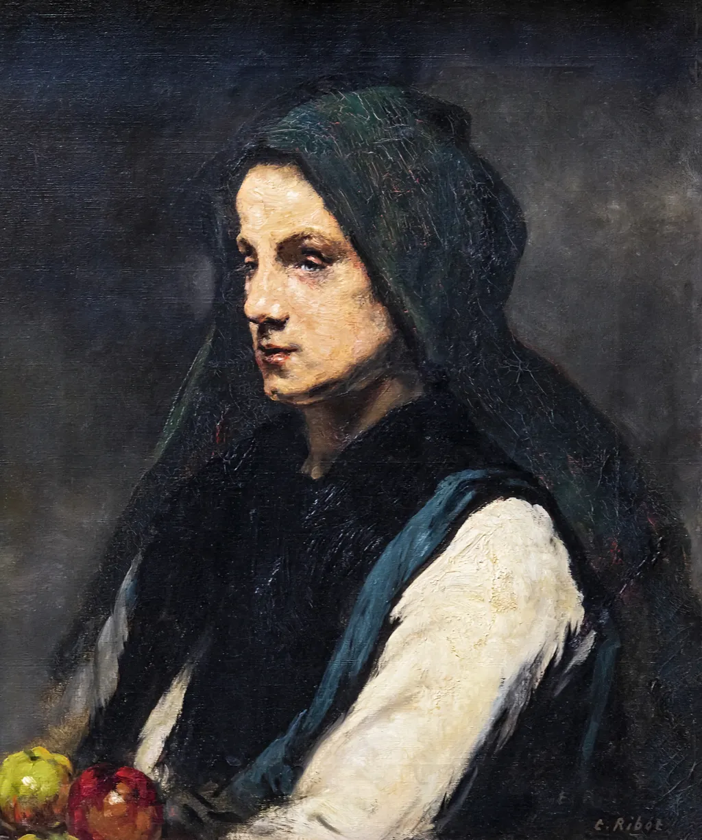 Woman's Head, by Augustin Théodule Ribot, oil, 1867