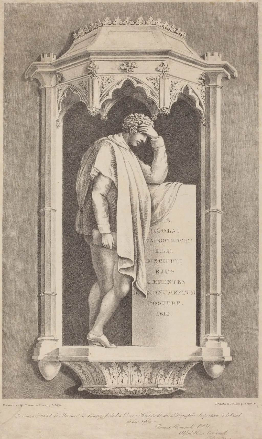 Monument to Nicolai Wanostrocht, by Augustine Aglio, ink, 1822