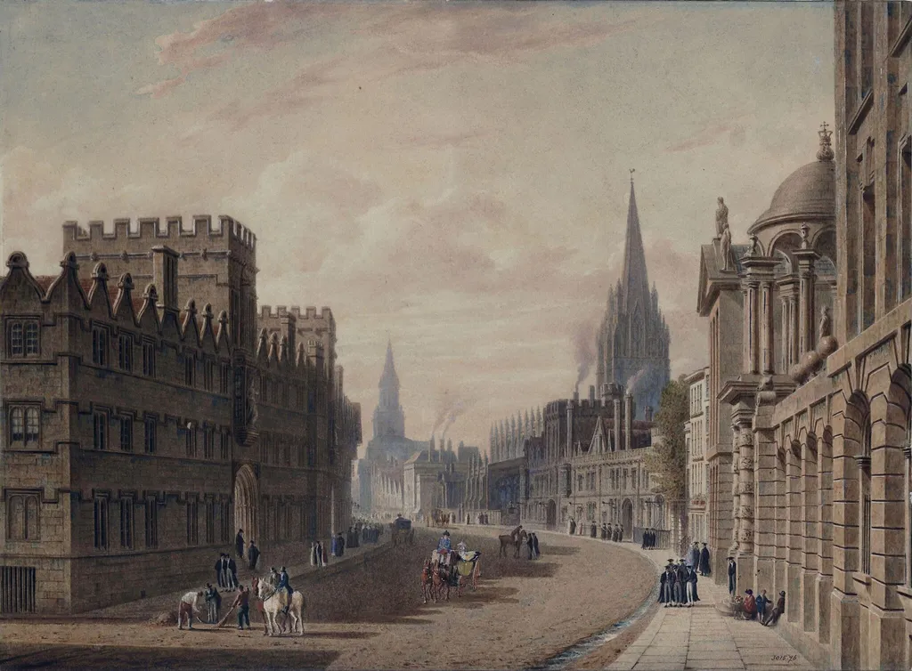 High Street, Oxford, by Augustus Charles Pugin, watercolor, 1800