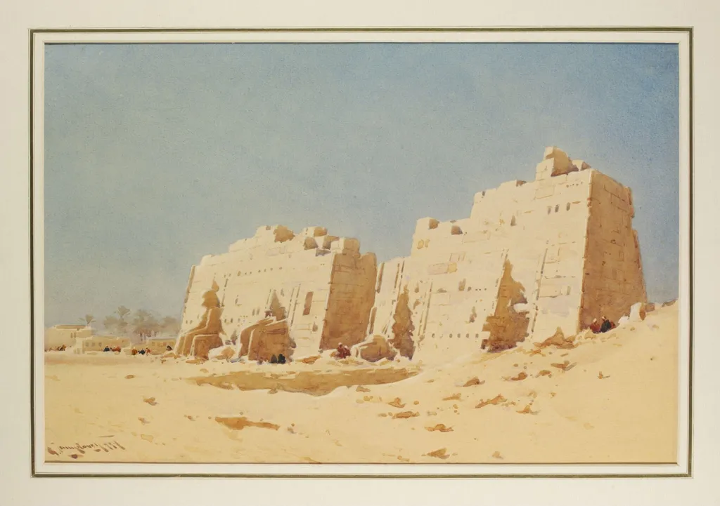 The Eighth Pylon, Karnak, Thebes, by Augustus Osborne Lamplough, watercolor, 1911