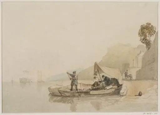 Coastal scene with boats and figures, by Augustus Wall Callcott