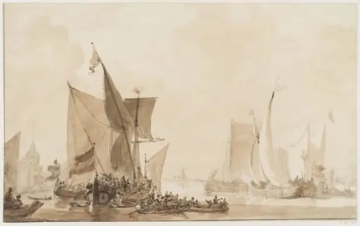 Seapiece with shipping, by Augustus Wall Callcott