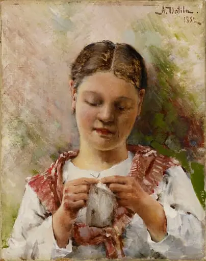 Sukkaa kutova tyttö, by Aukusti Uotila