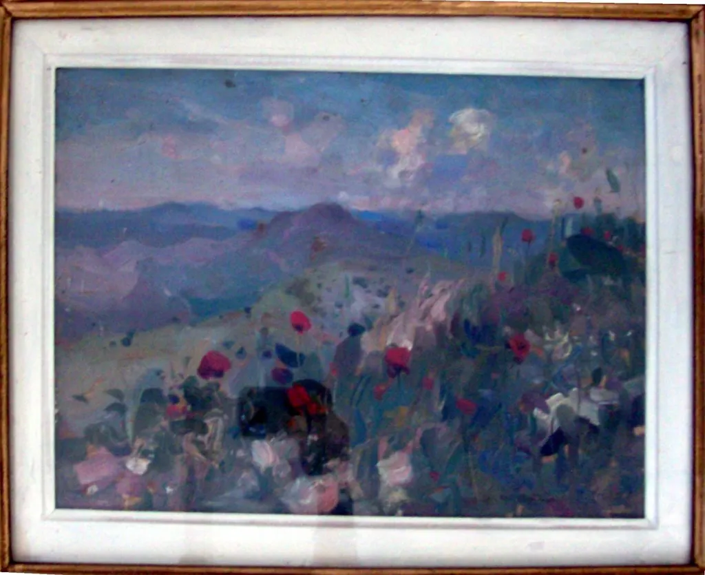 Peisaj de munte cu flori de câmp și maci, by Aurel Băeșu, unspecified, 1926