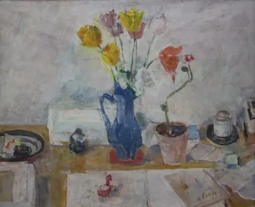 Lalele în vază albastră, by Aurel Ciupe
