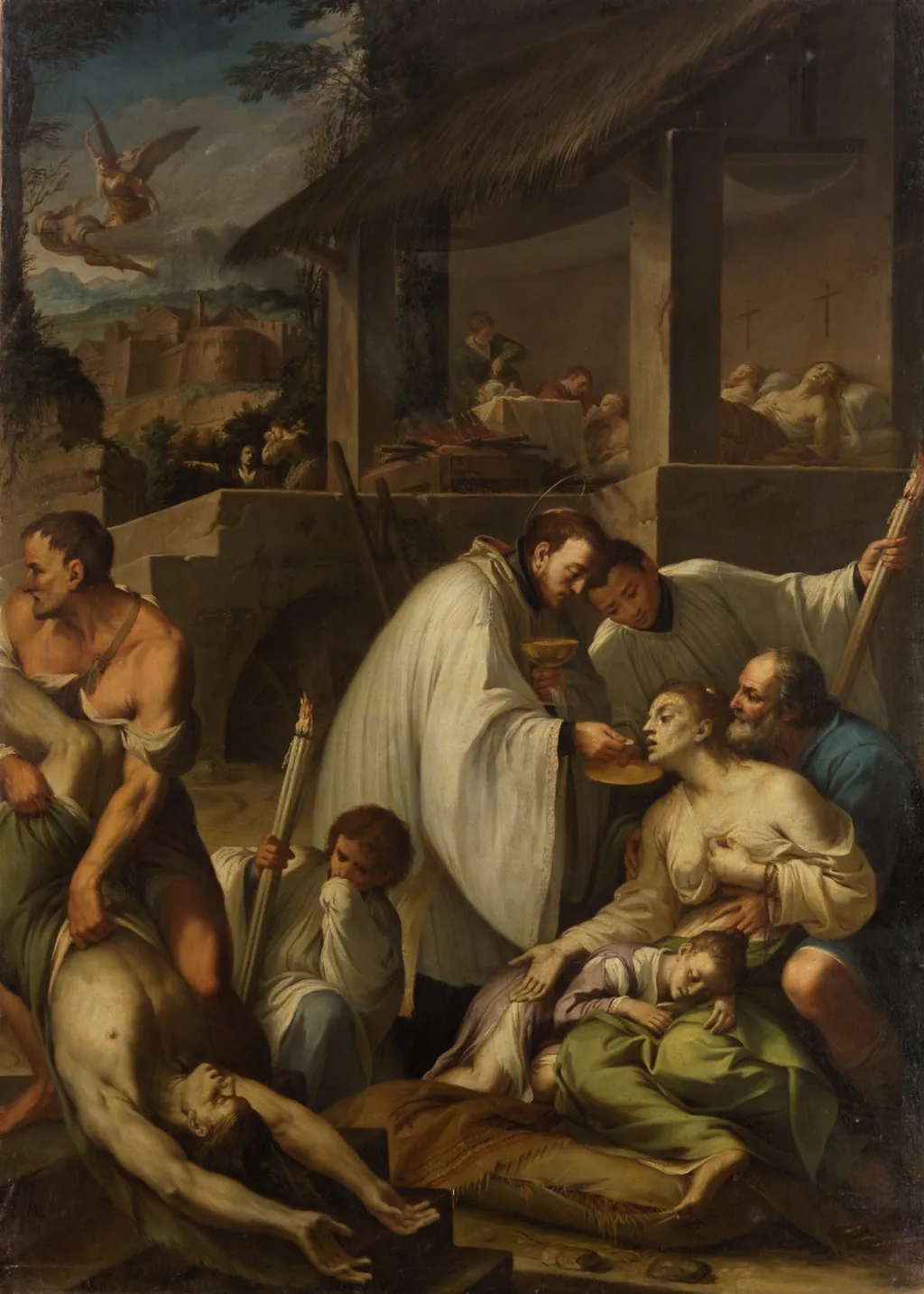 Hl. Aloysius von Gonzaga (?) bei den Pestkranken, by Aureliano Milani, unspecified