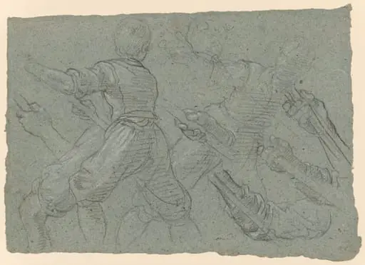 Studies of a Youth Pulling Ropes (recto); Faint Study of a Youth Pulling a Rope (verso), by Aurelio Lomi