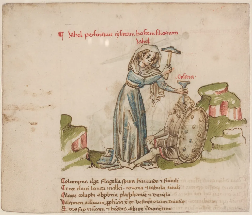 Jael Killing Sisera, by Austrian 15th Century, ink, 1460