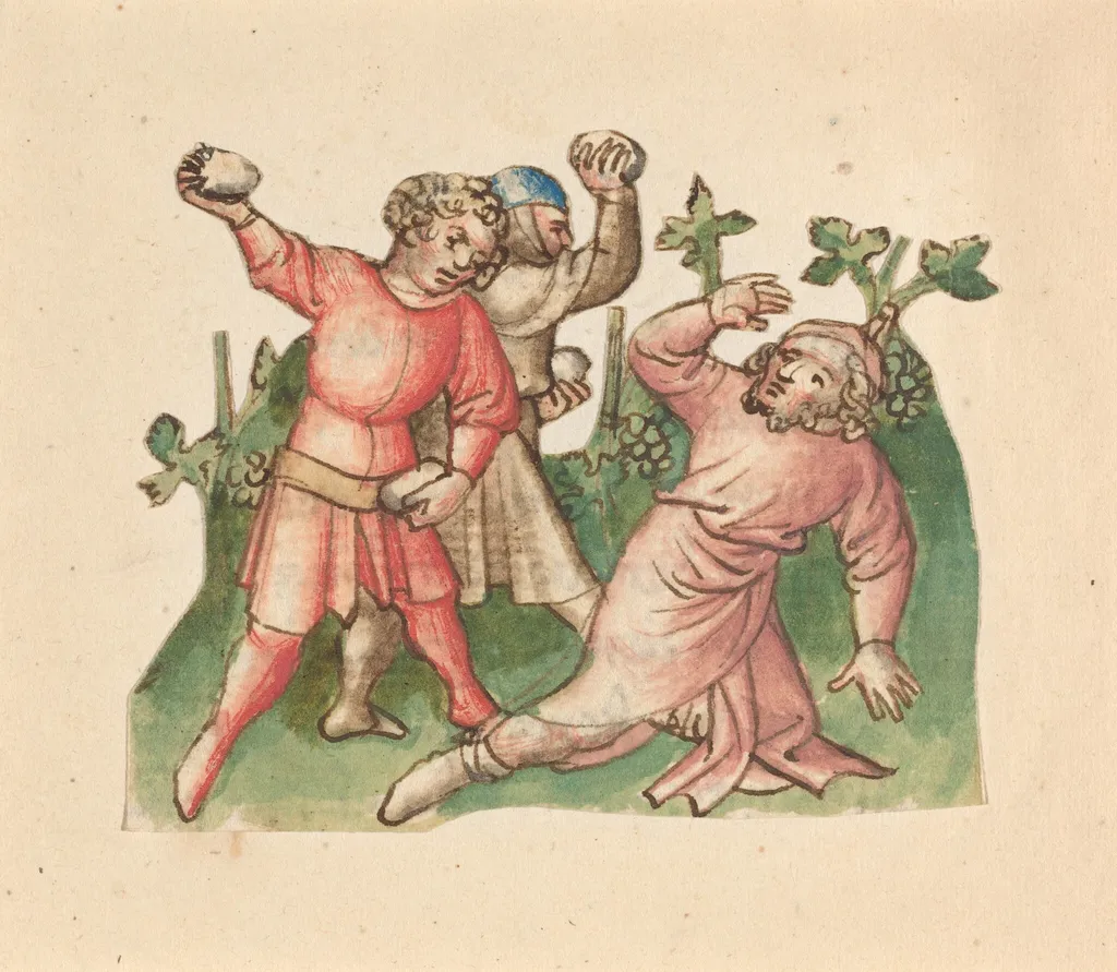 The Stoning of Naboth, by Austrian 15th Century, ink, 1425