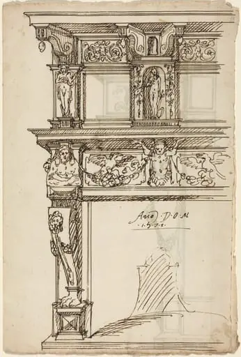 Palatial Mantelpiece with Mercury and Hope [recto], by Austrian 16th Century