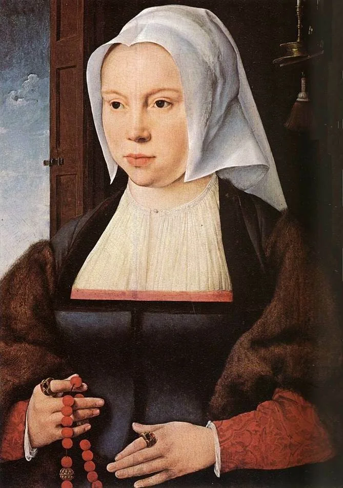 Portrait of a woman with a rosary, detail