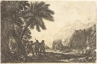 Landscape with Brigands (Scène de brigands), by Claude Lorrain, ink, 1633