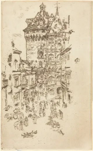 Hotel de Ville, Loches, by James McNeill Whistler, ink, 1888