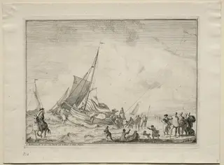 Launching a Ship, by Ludolf Bakhuizen, 1701
