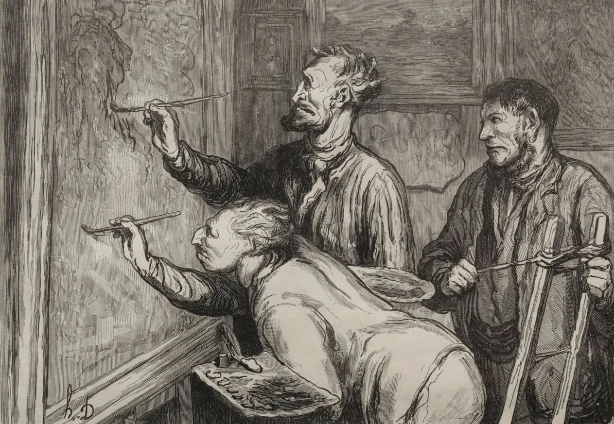 The Paintings Exhibition of 1868: Giving it the last touch, detail