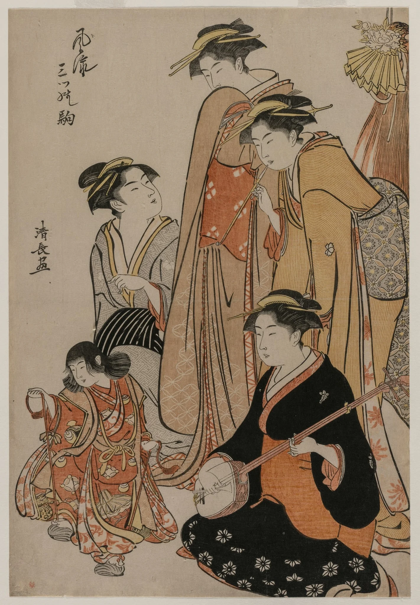 Women Watching a Girl Dance on Shells (From the series Fashionable Presentations of Three Horses), detail