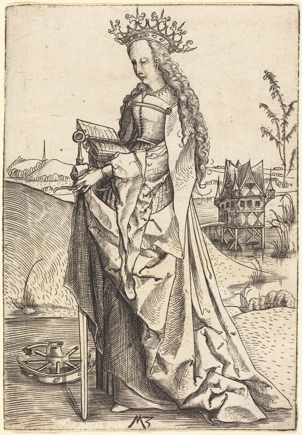Saint Catherine, by Master MZ, ink, 1500