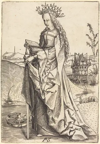 Saint Catherine, by Master MZ, ink, 1500