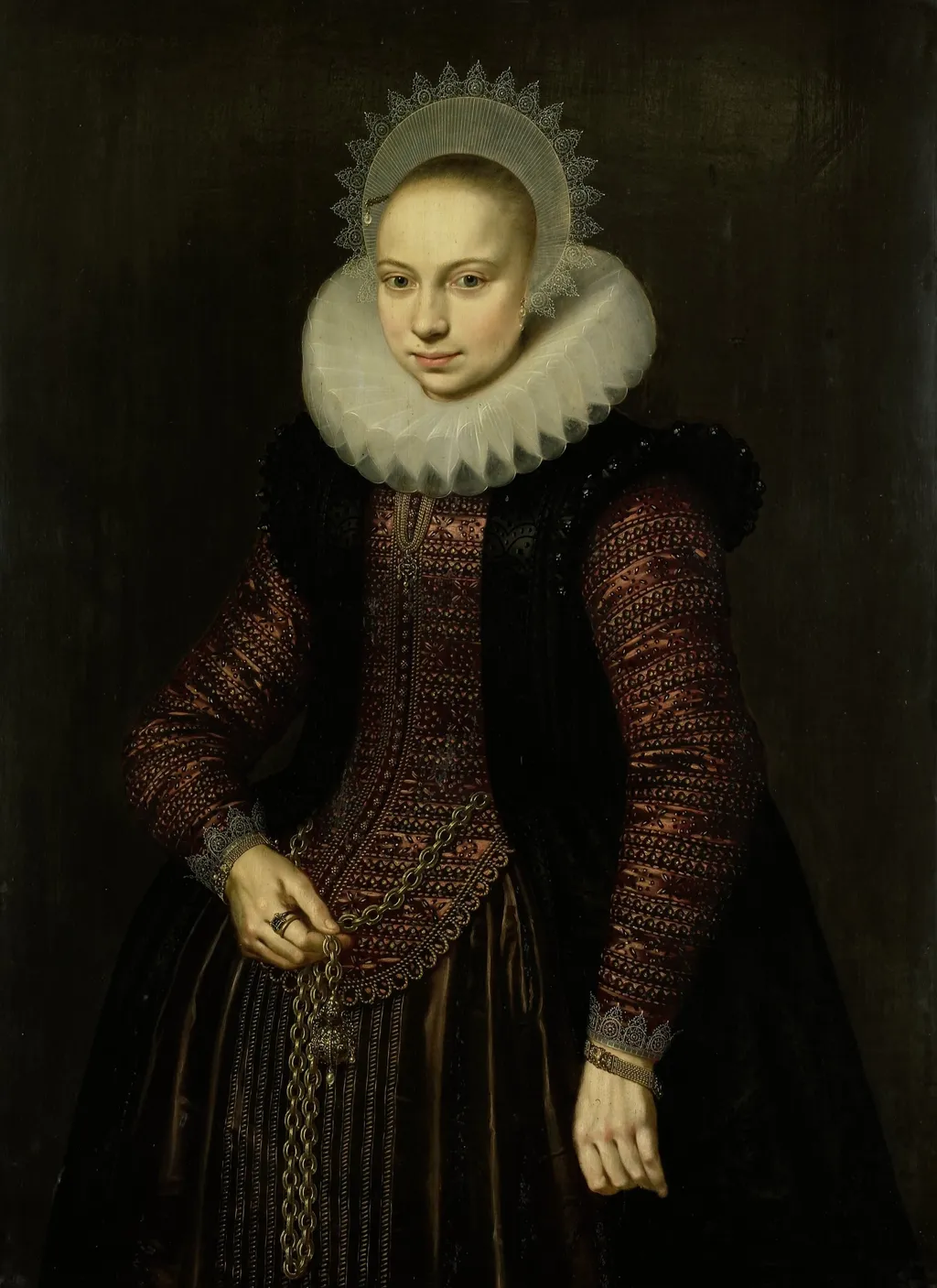 Portrait of Brechtje Overrijn van Schoterbosch (1592-1618), by Cornelis van der Voort, oil, 1614