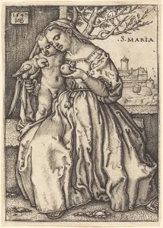 The Virgin and Child with a Parrot, by Sebald Beham, ink, 1549