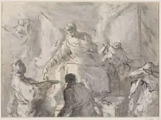 A seated figure receiving an offering, by Benjamin West, 1738