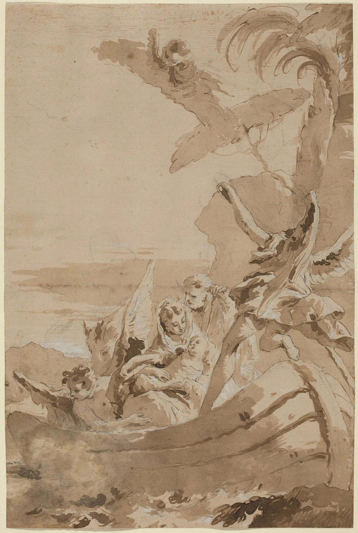 The Flight into Egypt with the Holy Family and Two Angels in a Skiff, detail