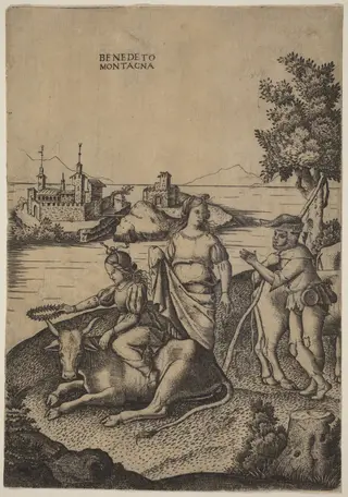 The Rape of Europa, by Benedetto Montagna, ink, 1518