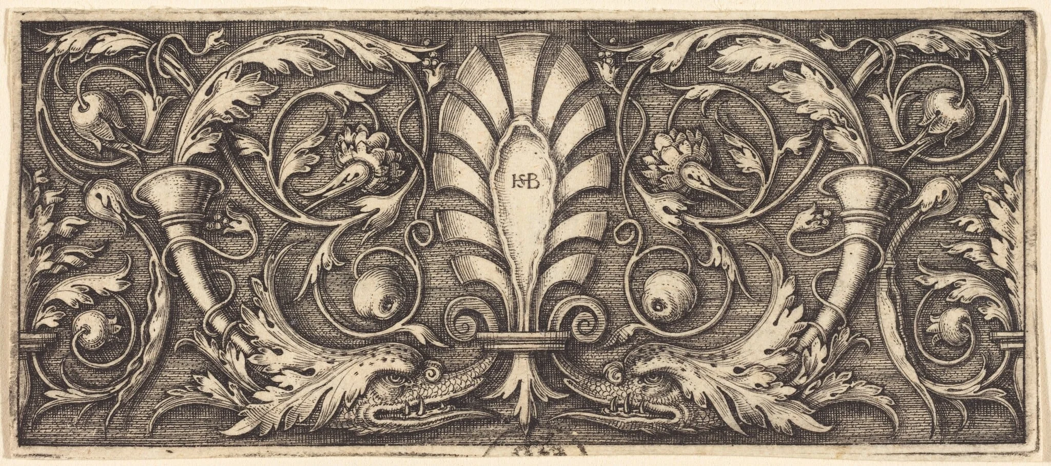 Ornament with Palmette and Two Dophin Heads, detail
