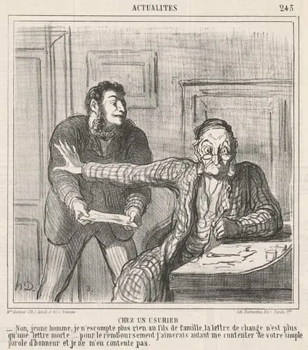 Chez un usurier, by Honoré Daumier, ink, 1865