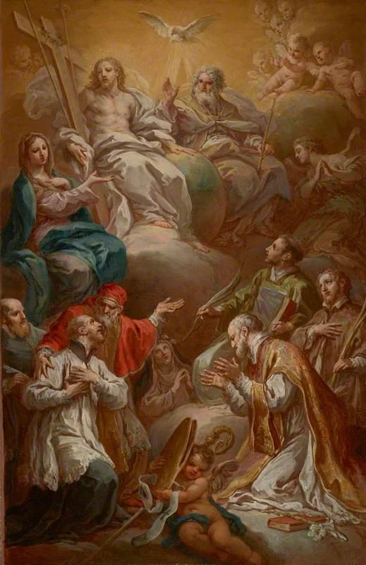 The Virgin recommending a group of Saints to the Holy Trinity, detail