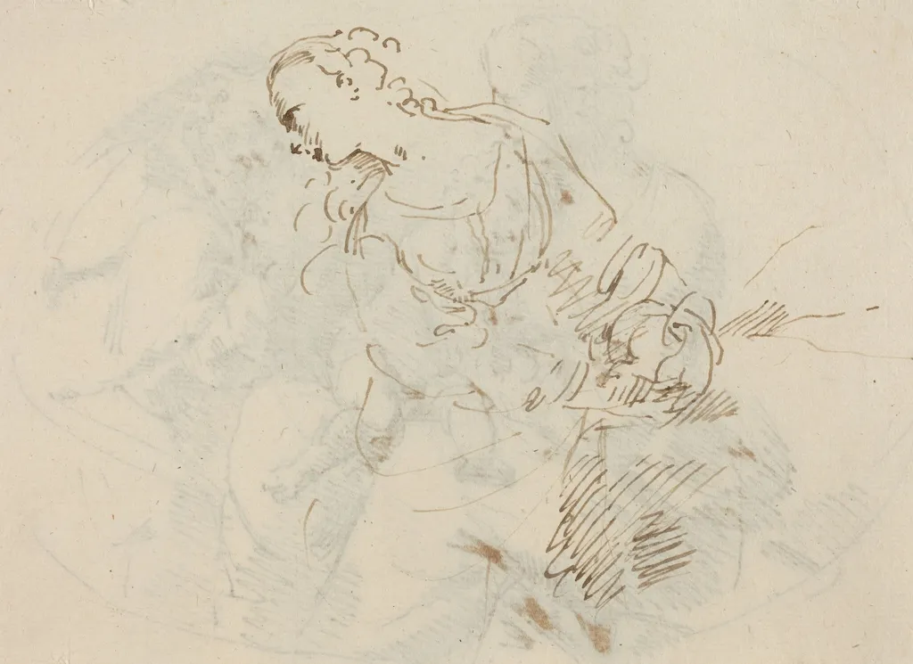 Female Figure (Penitent Magdalene?) [verso], by Donato Creti, ink, 1710